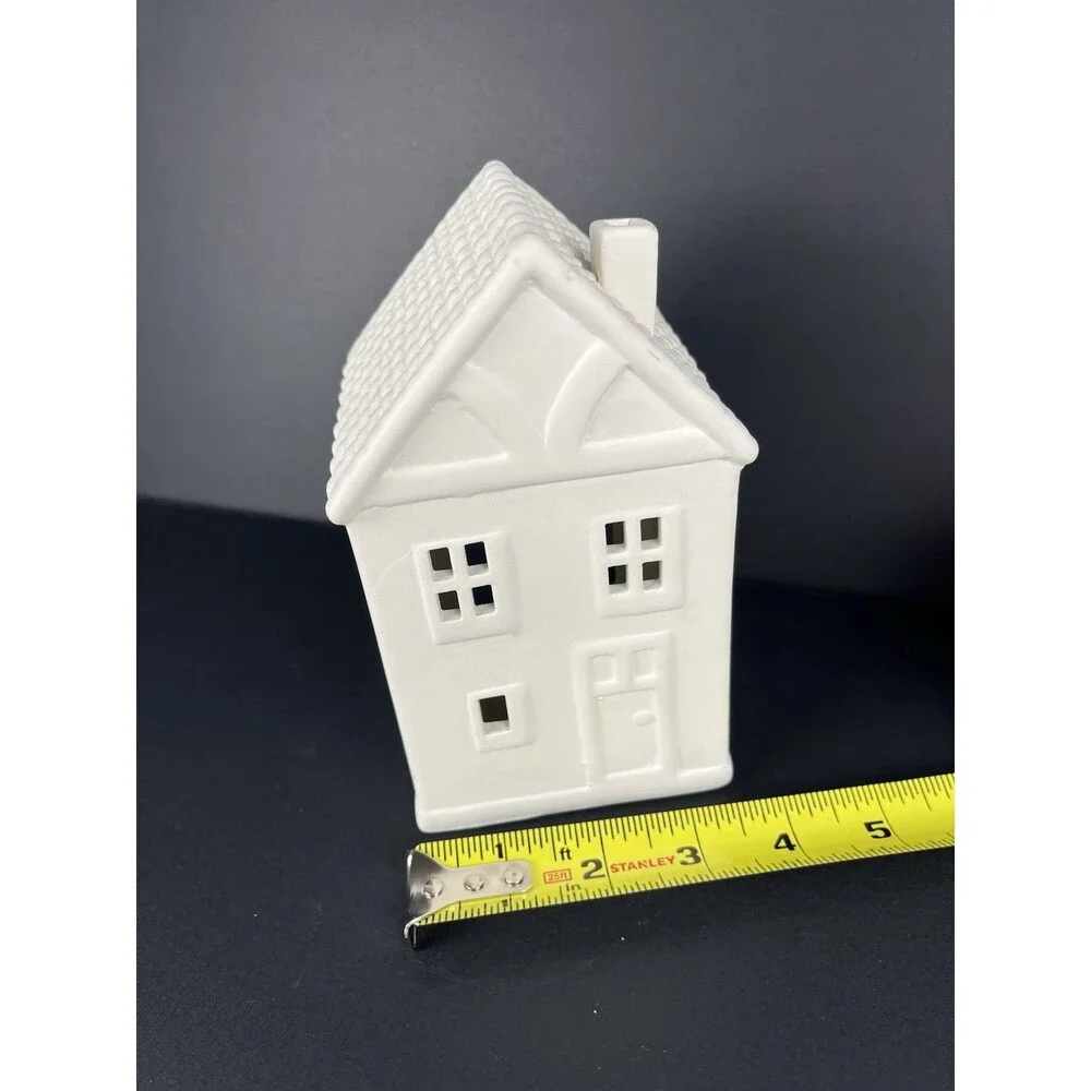 Crate & Barrel White Ceramic Two Story Village House Luminary Curved‎ Roof